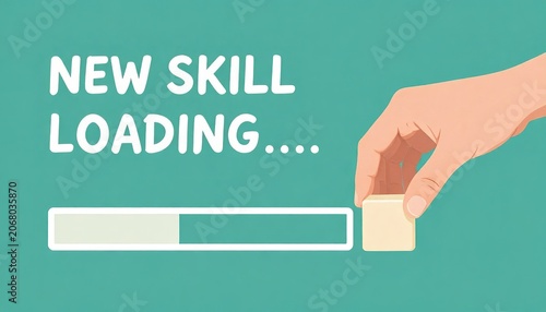Hand placing wooden block with new skill loading progress bar