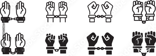 Canvastavla Set of black silhouette handcuffs icons on transparent background isolated vector illustration
