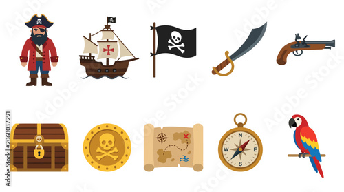 Foto Colorful Pirate Themed Icons and Symbols Collection.