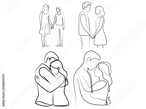 Minimal One Line Couple Vector Set – Romantic Hugging & Holding Hands Continuous Line Art Collection
