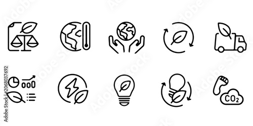 Tableau sur toile Carbon footprint line icon set