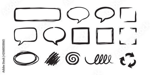 Bild auf Leinwand Set of hand drawn sketch frames speech bubbles and doodle elements