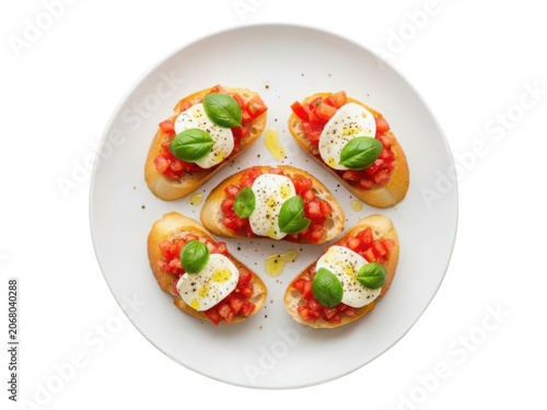Bruschetta Appetizer with Tomato and Mozzarella Top View