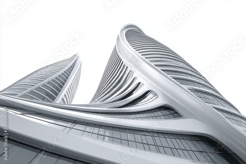 Modern architectural building viewed from below