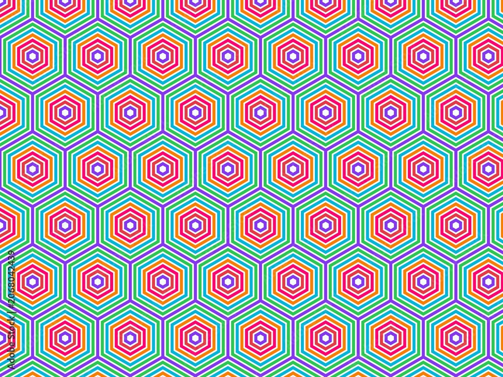 Fototapeta premium Vibrant Nested Hexagon Rings Tech Pattern Background