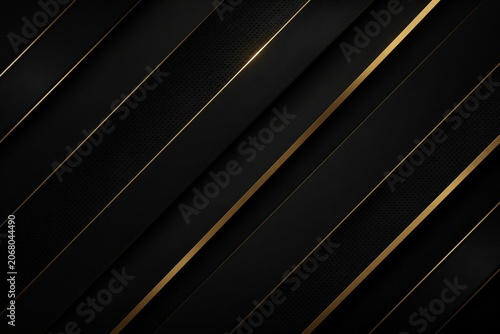 Diagonal black panels with gold accents on textured background
