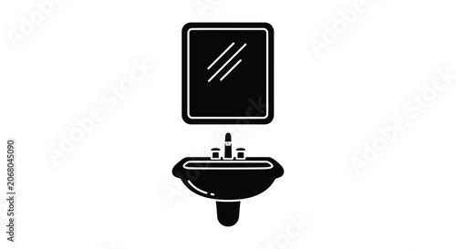 Bathroom Sink And Mirror Silhouette On White Background