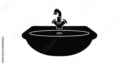 Sink With Faucet And Basin Black Silhouette