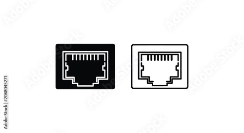 Ethernet Port Connector Silhouette Black And White Graphic