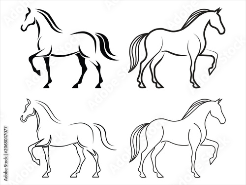 Fotografie Minimal Horse Outline Vector Illustration – Elegant Equine Line Art Drawing