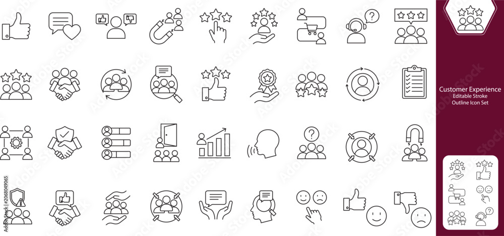 Customer experience icon set editable stroke. feedback, satisfaction ...