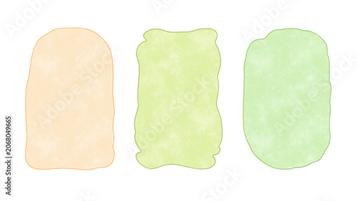 Vintage wavy frames on a white background. Set of hand-drawn pastel curvy scalloped borders with textured effect. Cute colorful elegant craft design icons, line art elements, cozy cottagecore style.