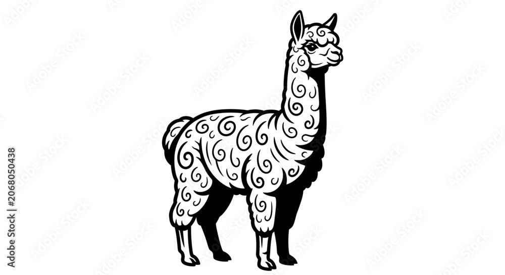 Fototapeta premium Elegant black and white alpaca illustration for design and decoration