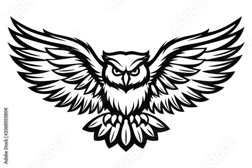 Fotografía Graphic owl bird mascot logo or illustration flying with large wingspan in a min