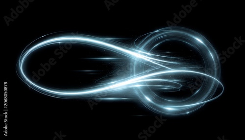Glowing blue infinity symbol on black background
