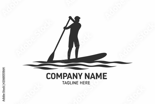 Konstfotografi Bold Graphic of a Paddleboarder on a Mirror-Like Lake, Minimalist Summer Sports