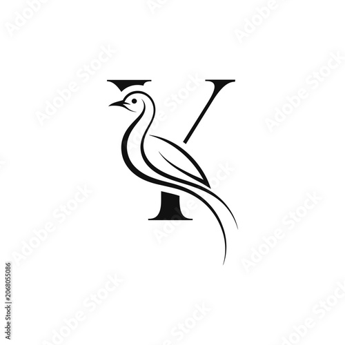 Flying Bird Vector Y letter icon Illustration with Eagle Silhouette and Wildlife Feather Design Isolated on White Background
