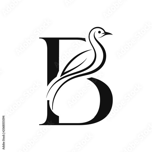 Flying Bird Vector B letter icon Illustration with Eagle Silhouette and Wildlife Feather Design Isolated on White Background