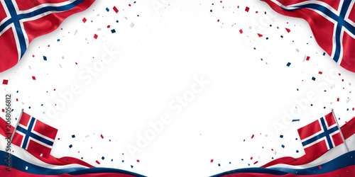 Abstract Norway Flag Background with Falling Confetti and Copy Space