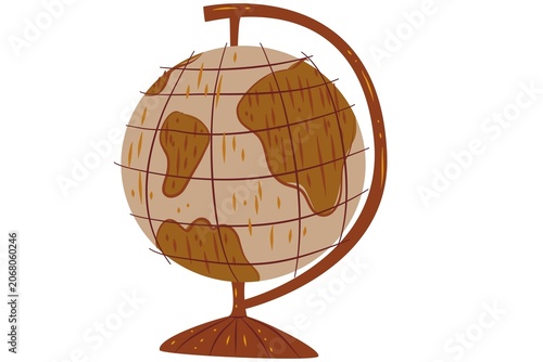 Vintage Globe on Stand Showcasing World Map with Antique Style and Warm Lighting