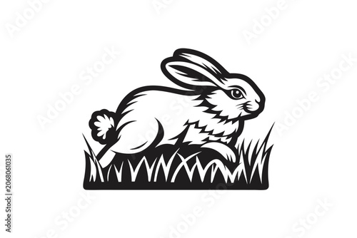 Wild Hare Jumping Over Tall Grass in Meadow, Clean Flat Vector Animal Design