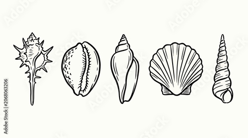 Photos Set of hand drawn seashells, vector illustration of various sea shells, collecti
