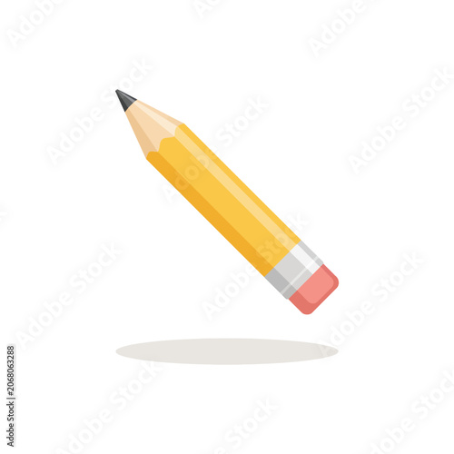 Photos Single classic yellow wooden pencil with a pink eraser and metallic ferrule isol