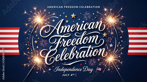 Vibrant Freedom Celebration with Sparklers, Stars, and Patriotic Accents on Dark Background