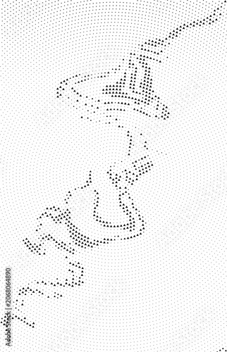 Abstract halftone pattern with a swirling vortex of small black triangles