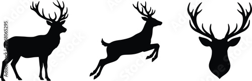 Foto Deer silhouettes stag buck and antlered head