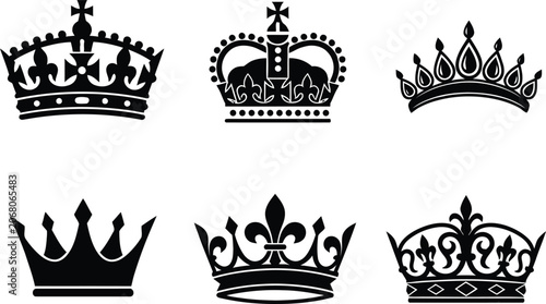 Tableau sur toile Six black silhouette crowns royal headwear collection for design projects