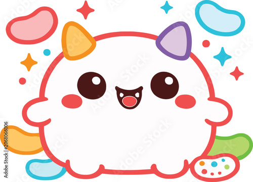 Cute Kawaii Artist Monster Cartoon Character with Paint Palette and Color Blobs