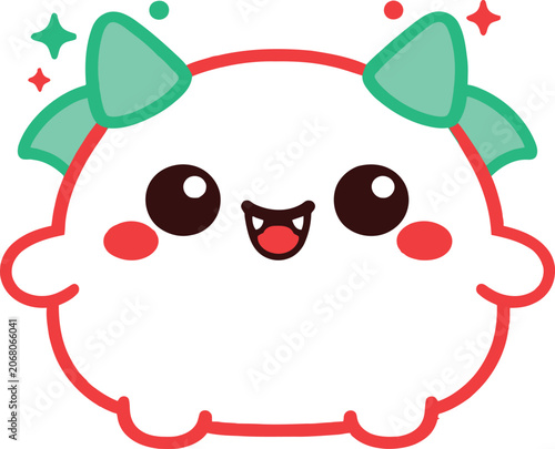 Cute Kawaii Bat Cartoon Character with Happy Face and Green Wings
