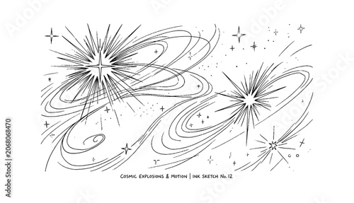 Black and white abstract line art drawing featuring flowing curves and geometric shapes in a creative artistic composition