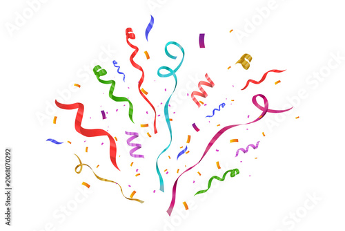 Multicolored confetti streamers for carnival, parade and outdoor festival isolated on white PNG