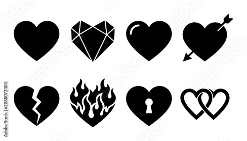 Fotografie Heart Icons Collection: Love, Romance, Breakup, Fidelity, Passion, Engagement, 8