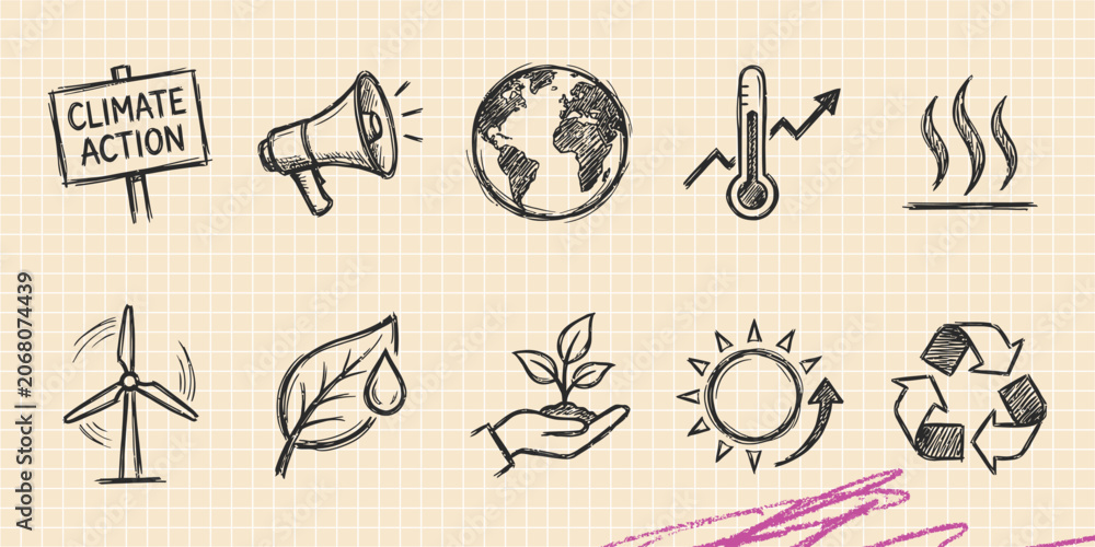 Fototapeta premium Hand drawn vintage black ink scribble doodle vector set of travel camping eco nature and lifestyle elements