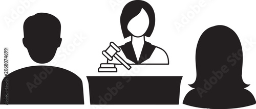 Divorcing process in justice and court building on a plain and bright white background