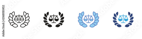 Photos Law firm icons set, Scales of justice symbols, Legal justice wreath icons, Court