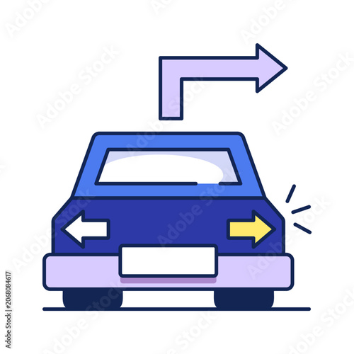 Картината върху платно Automobile turning right vector illustration with navigation arrow and flashing