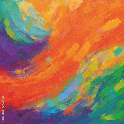 Wild and thick brushstrokes create an vibrant abstract work in orange and yellow