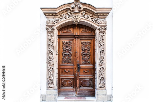 Old door isolated, antique gates, wood enter, vintage wooden doors, closed gateway, elegant entrance