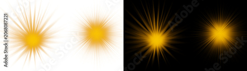 Foto Collection of yellow starburst effects on white and black backgrounds for design