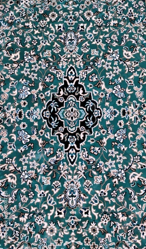 Turquoise Persian Floral Medallion Carpet Pattern