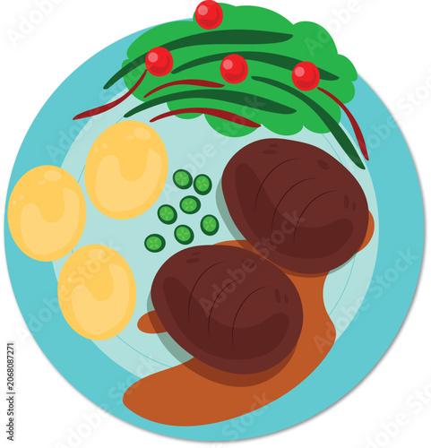 Plate with meatballs and vegetables