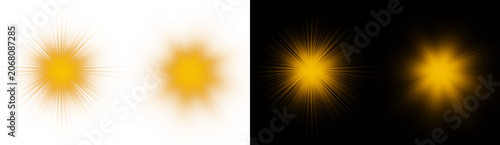 Cuadro en lienzo Collection of yellow starburst effects on white and black backgrounds for design