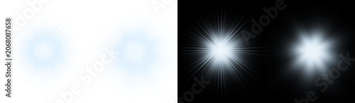 Fotografija Glowing light burst effects on white and black backgrounds for design isolated o