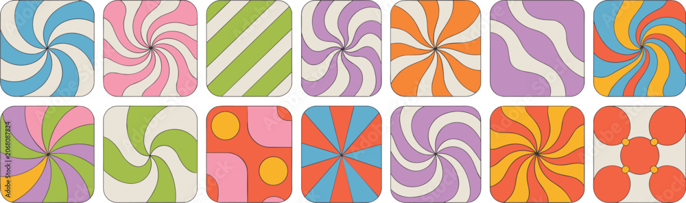 Obraz premium Retro Psychedelic Swirl and Geometric Patterns groovy