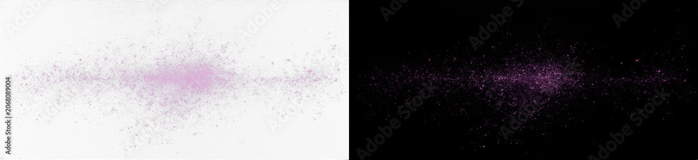 Obraz premium Purple cosmic dust cloud, violet glitter nebula texture, minimal starry galaxy explosion asset, premium dark texture, luxury horizontal presentation template on light and dark background 