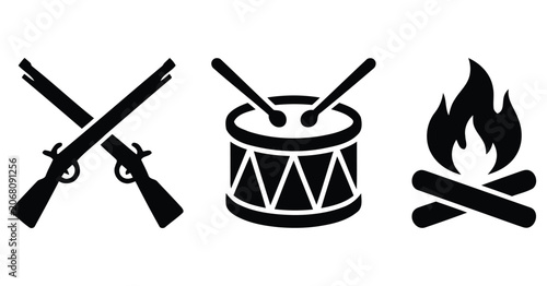 Canvastavla Crossed Vintage Musket Rifles Traditional Military Snare Drum with Sticks and Bo